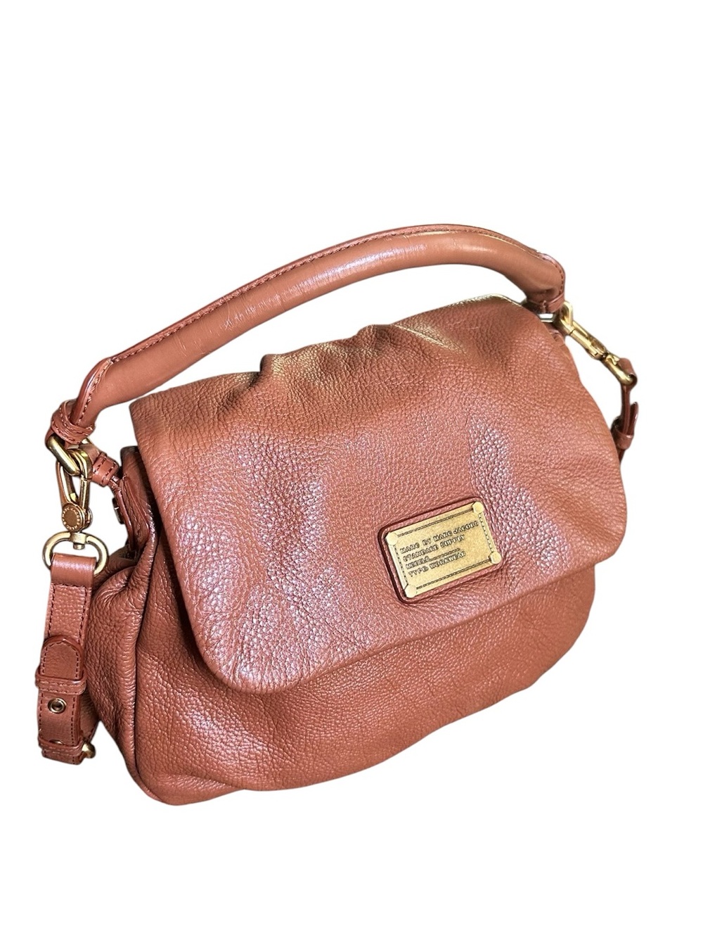 Marc by Marc Jacobs Tan Pebbled Leather Shoulder Bag with Gold Plaque - Picture 4 of 13